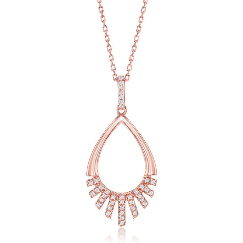 Best necklaces and pendants with emerald gemstones for a rich, sophisticated design-Sterling Silver Rose Gold Plated Pear-Shaped Half CZ Pendant