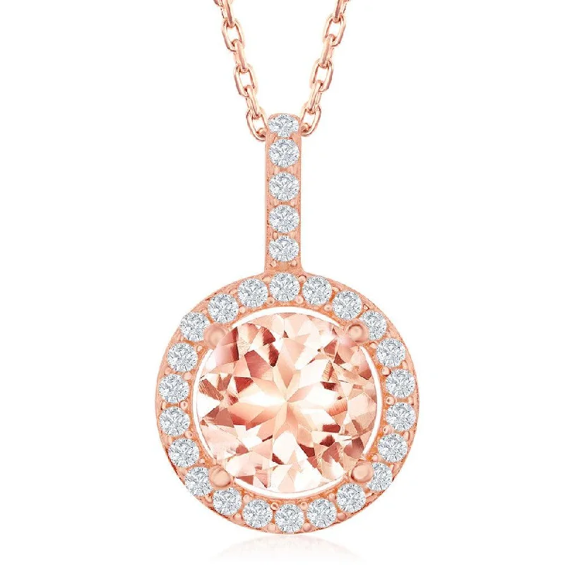 Best necklaces and pendants with floral designs for a feminine and elegant feel-Sterling Silver Rose GP Four-Prong Round Morganite CZ Pendant