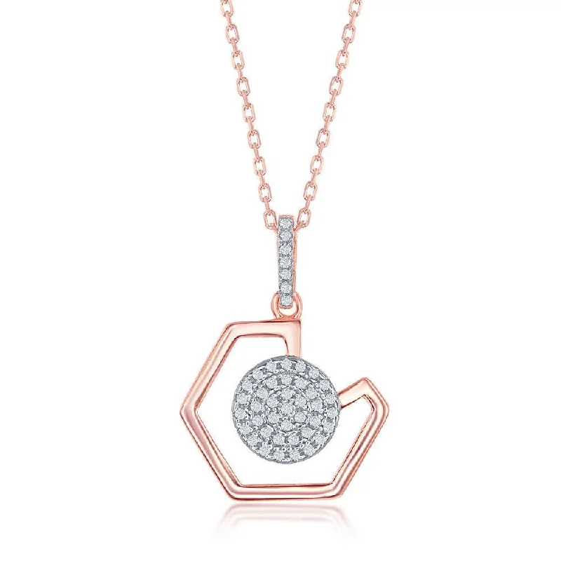 Stunning necklaces and pendants with amethyst gemstones for a calming effect-Sterling Silver Rose GP Geometric Micro-Pave Disc Pendant