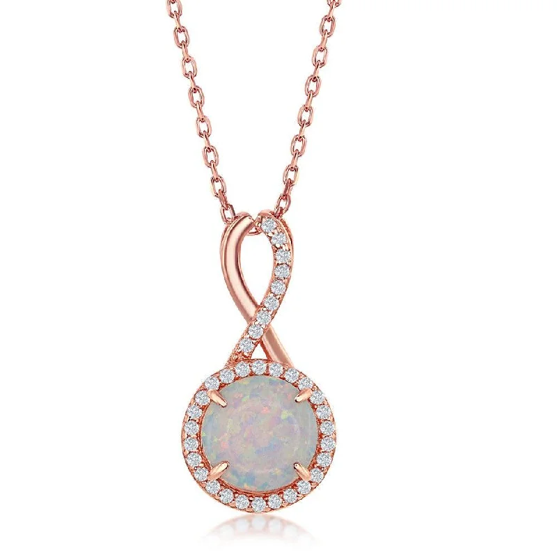 Best necklaces and pendants with opal gemstones for an iridescent glow-Sterling Silver Rose GP Infinity Design CZ Halo Pendant