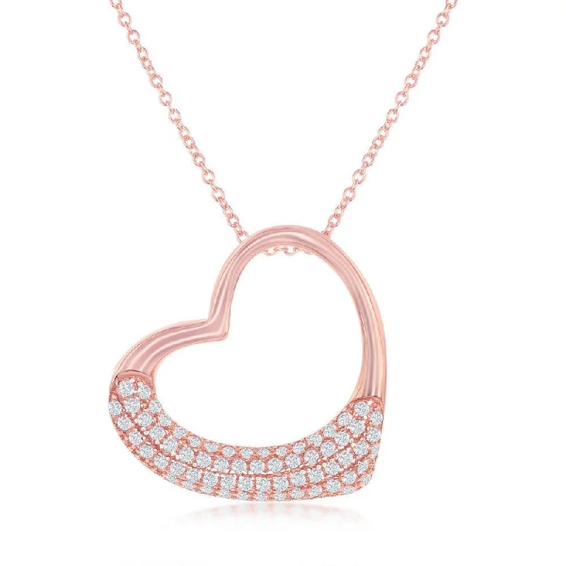 Best necklaces and pendants with butterfly wings for a delicate, graceful style-Sterling Silver Rose GP Micro Pave Open Heart Pendant