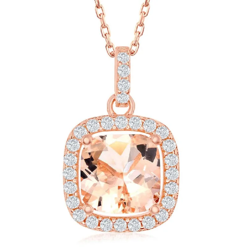 Best necklaces and pendants with heart-shaped lockets for a sentimental keepsake-Sterling Silver Rose GP Morganite CZ with CZ Border Pendant