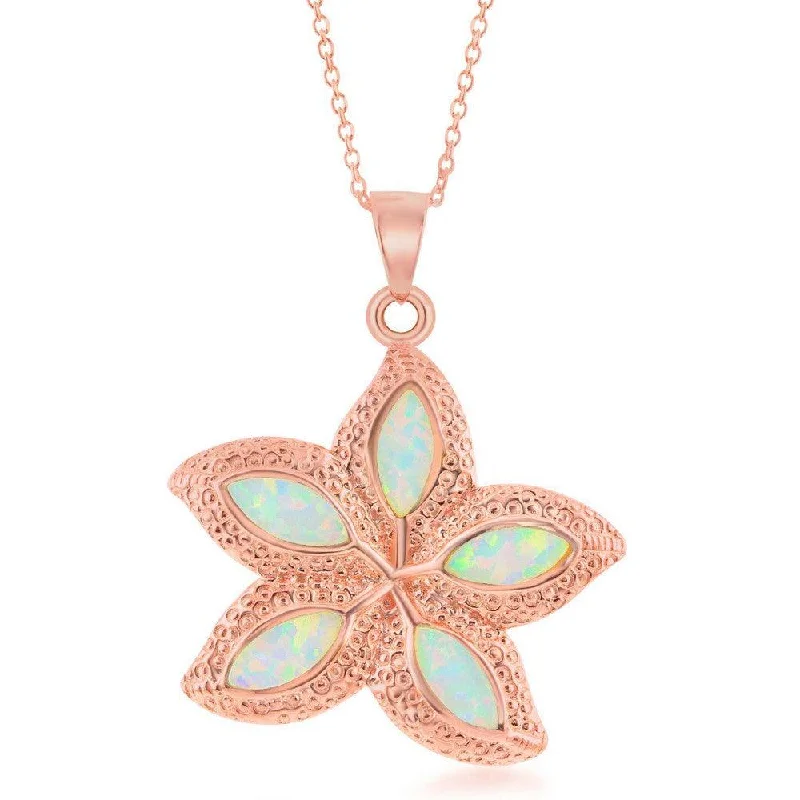 Best necklaces and pendants with butterfly pendants for a delicate, light style-Sterling Silver Rose GP White Inlay Opal Starfish Pendant