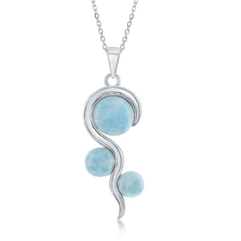 Best necklaces and pendants with cubic zirconia for a budget-friendly dazzling effect-Sterling Silver Round Larimar Swirl Design Pendant