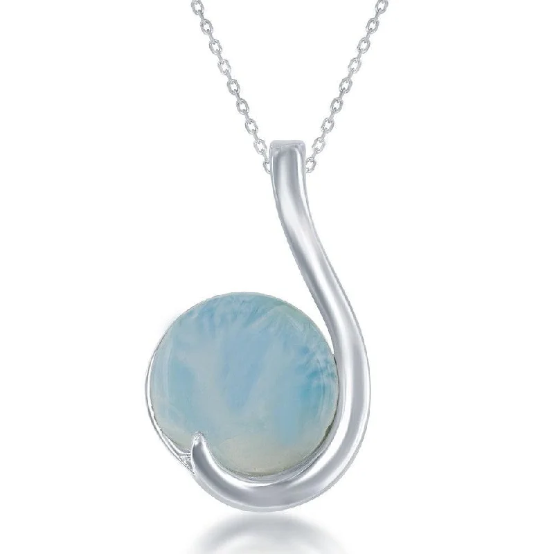 Unique necklaces and pendants with artistic shapes for a creative, one-of-a-kind design-Sterling Silver Round Larimar Teardrop Pendant