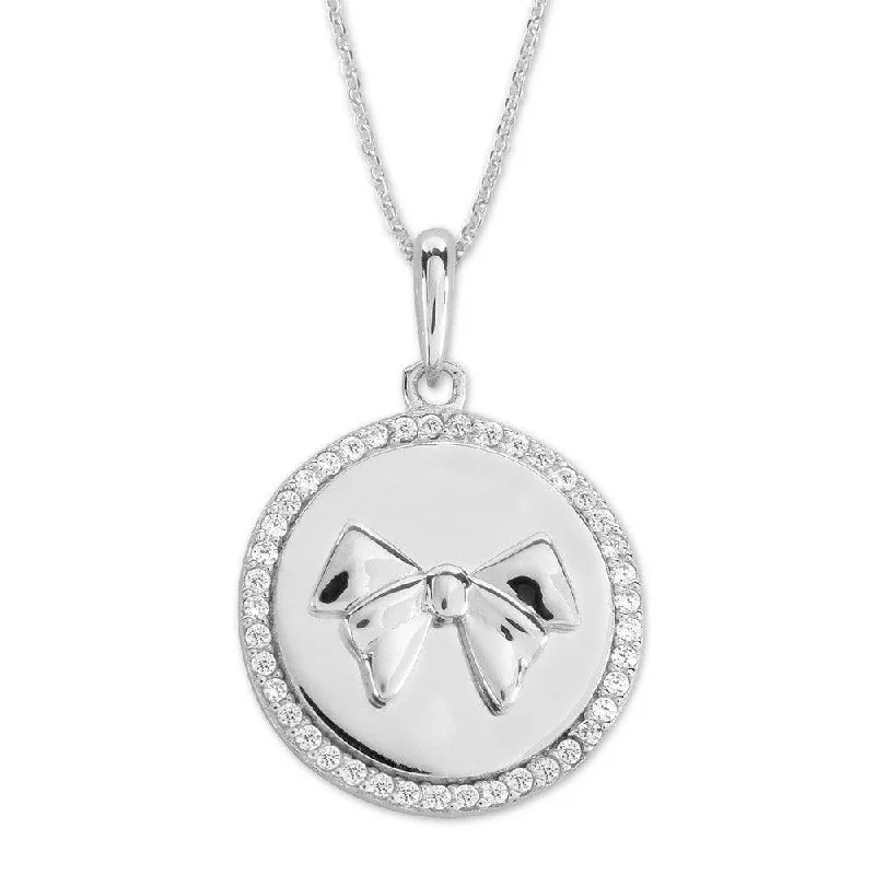 Beautiful necklaces and pendants with natural stones for an earthy, organic vibe-Sterling Silver Round Micro Pave Bow Pendant Chain