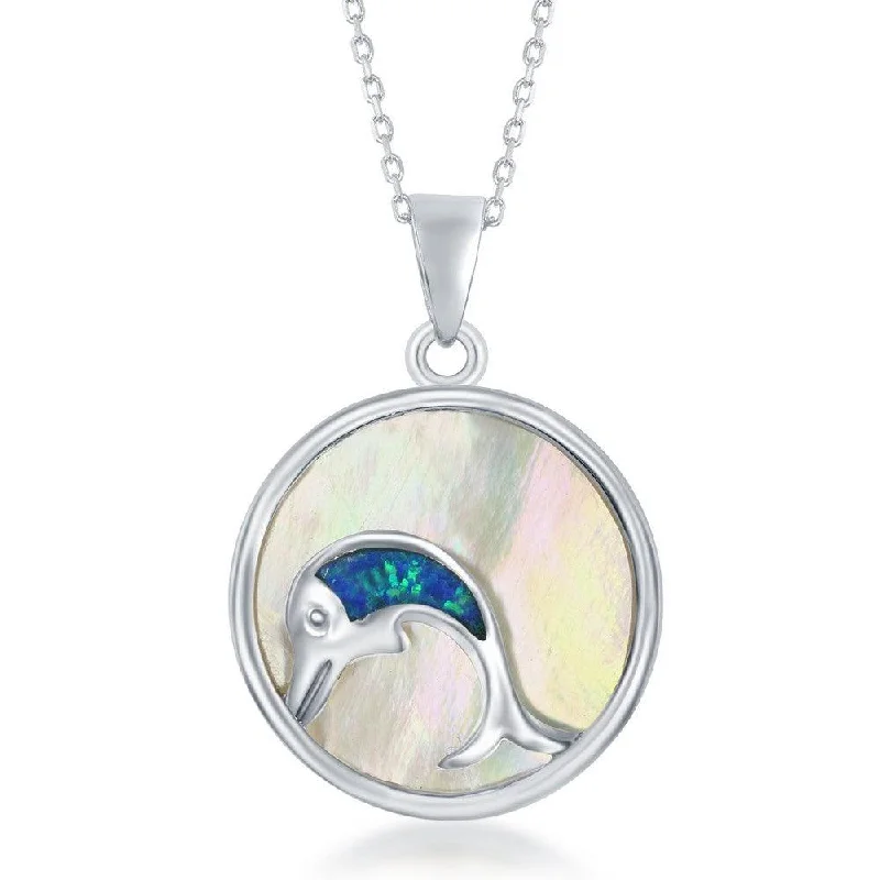 Beautiful necklaces and pendants with geometric shapes for a modern, artistic design-Sterling Silver Round MOP with Dolphin Pendant