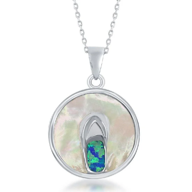 Necklaces and pendants with leaf-shaped designs for an earthy, organic feel-Sterling Silver Round MOP with Flip Flop Pendant