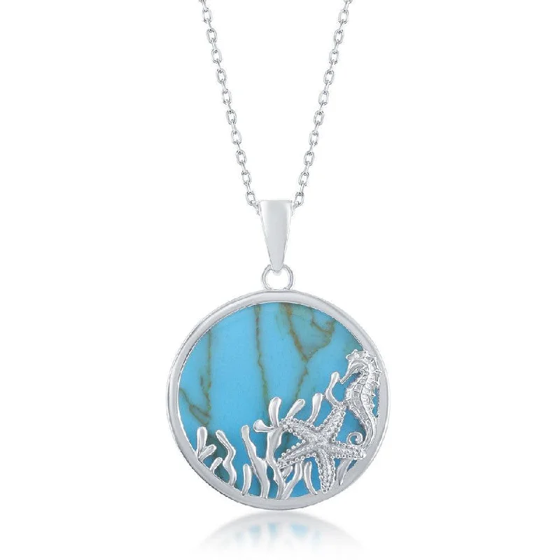 Best necklaces and pendants with glowing moonstone for an ethereal glow-Sterling Silver Round Starfish and Seahorse Pendant