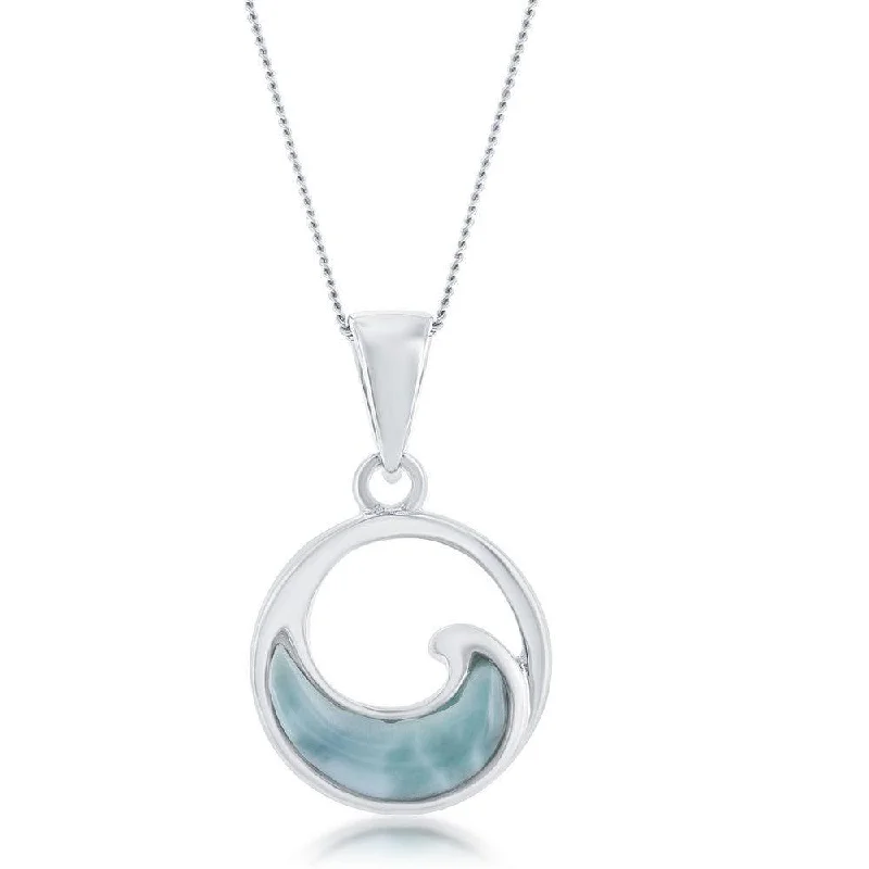 Necklaces and pendants with angel wing motifs for a spiritual, meaningful design-Sterling Silver Small Larimar Wave Round Pendant