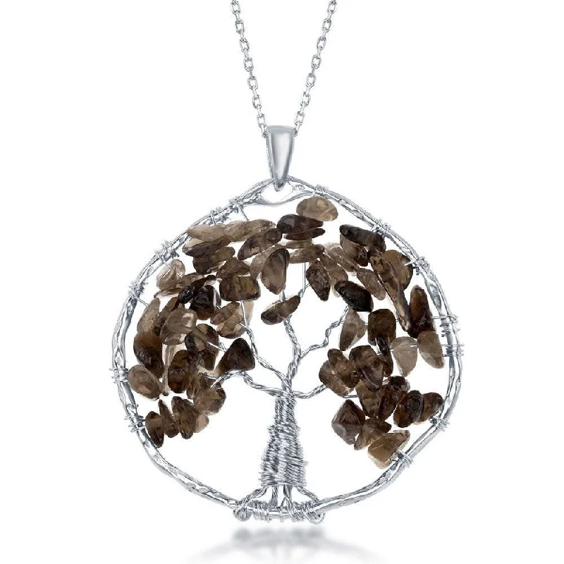 Beautiful necklaces and pendants with natural stones for an earthy, organic vibe-Sterling Silver Smokey Quartz Tree of Life Pendant