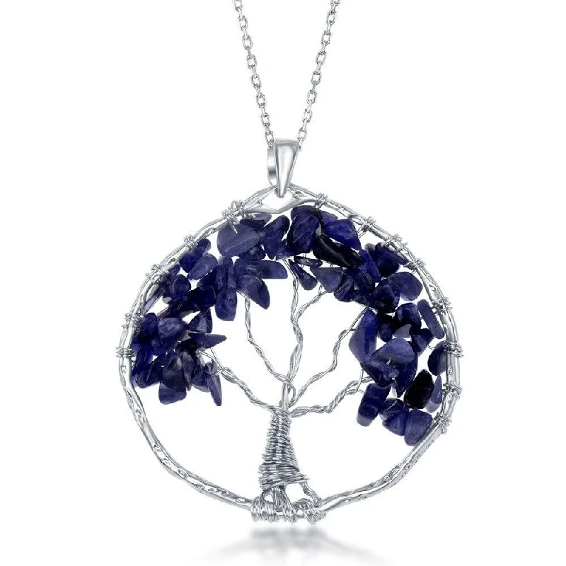 Fashionable necklaces and pendants with birthstones for a personalized gift idea-Sterling Silver Sodalite Beads Tree of Life Pendant