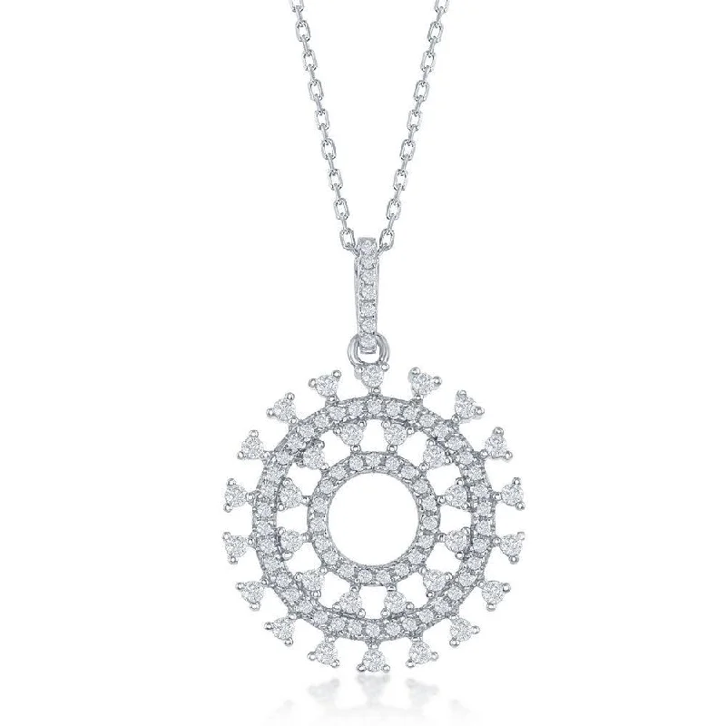 Trendy necklaces and pendants with statement pieces for a bold fashion statement-Sterling Silver Sun Design CZ Pendant