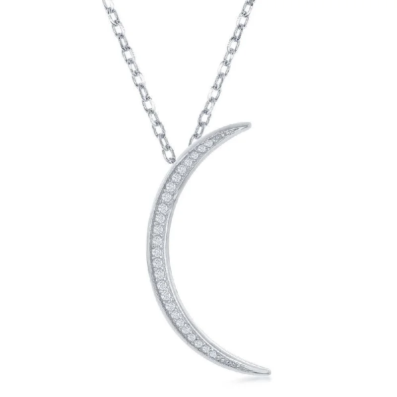 Best necklaces and pendants with emerald gemstones for a rich, sophisticated design-Sterling Silver Thin CZ Crescent Moon Pendant