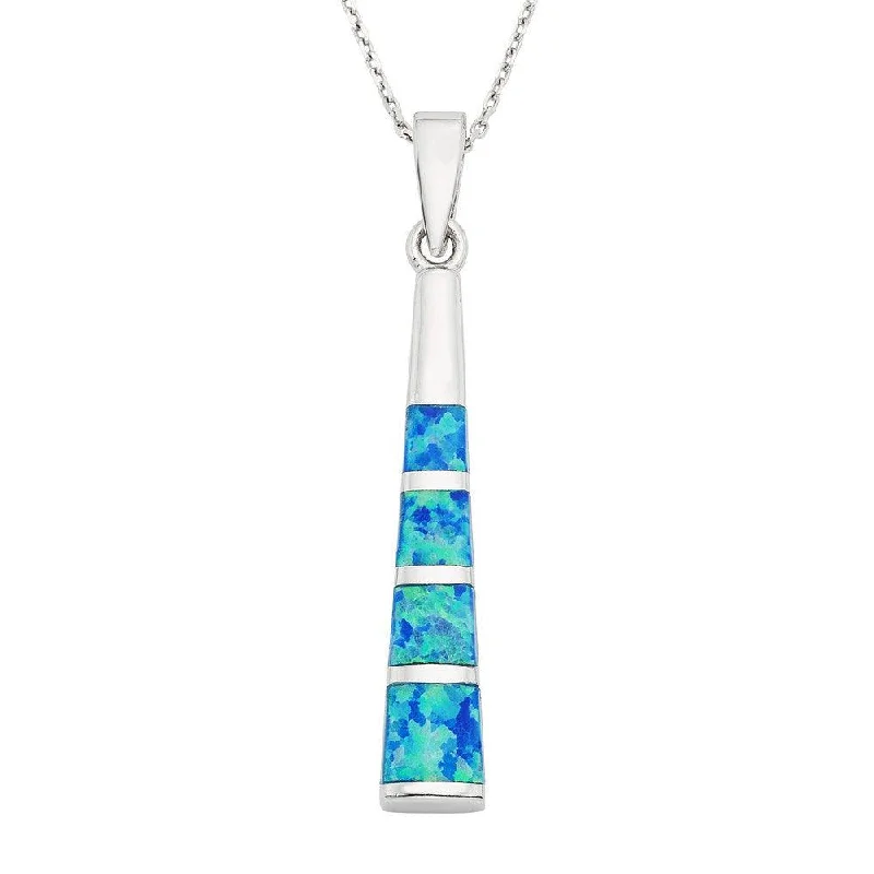 Simple necklaces and pendants with bar pendants for a sleek modern design-Sterling Silver Thin Long Blue Inlay Opal Long Pendant