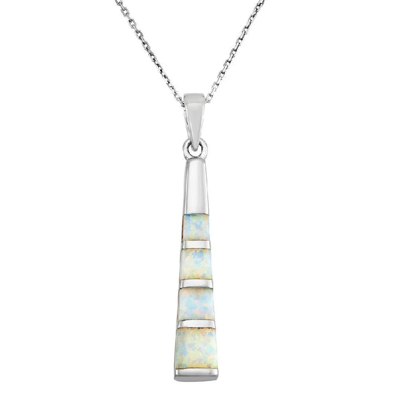 Best necklaces and pendants with rose gold for a warm and romantic appeal-Sterling Silver Thin Long White Inlay Opal Long Pendant