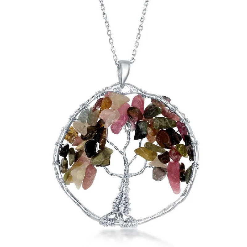 Elegant necklaces and pendants with gold chains for a chic, timeless appearance-Sterling Silver Tourmaline Beads Tree of Life Pendant