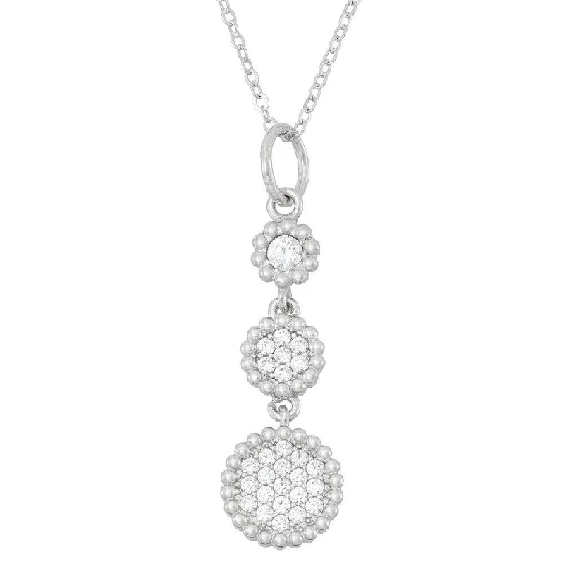 Unique necklaces and pendants with artistic shapes for a creative, one-of-a-kind design-Sterling Silver Triple Round CZ with Beaded Pendant