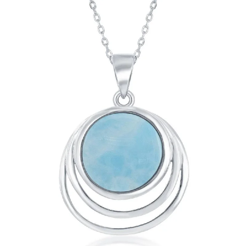 Personalized necklaces and pendants with initials for a customized and meaningful gift-Sterling Silver Triple Wave Design Larimar Pendant