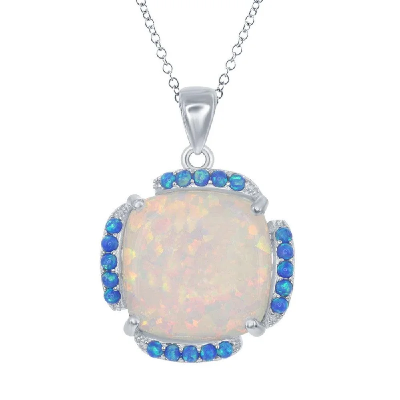 Necklaces and pendants with zodiac constellation designs for an astrological touch-Sterling Silver White and Blue Opal Square Pendant