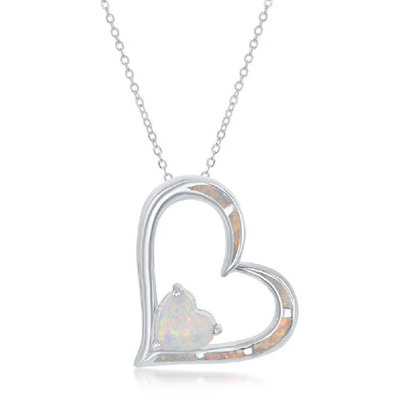 Trendy necklaces and pendants with statement pieces for a bold fashion statement-Sterling Silver White Inlay Double Heart Pendant