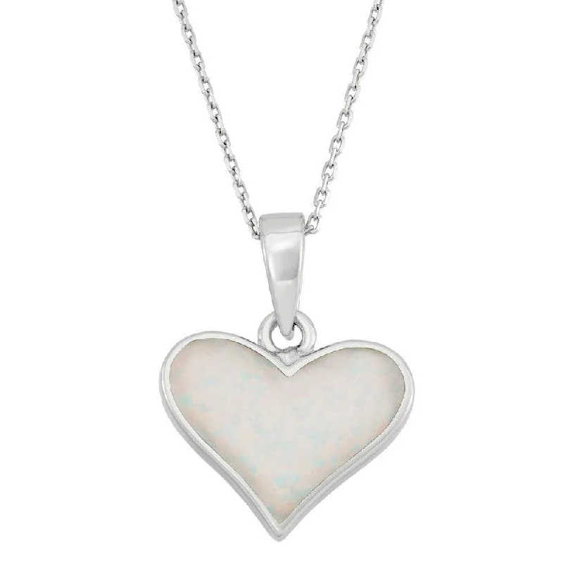 Layered necklaces and pendants for a trendy and fashionable stacked look-Sterling Silver White Inlay Opal Heart Pendant