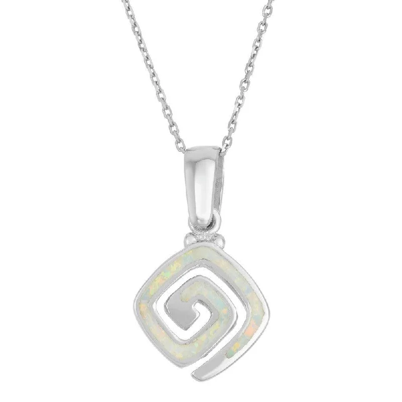 Necklaces and pendants with matching rings for a coordinated set of jewelry-Sterling Silver White Inlay Opal Swirl Pendant