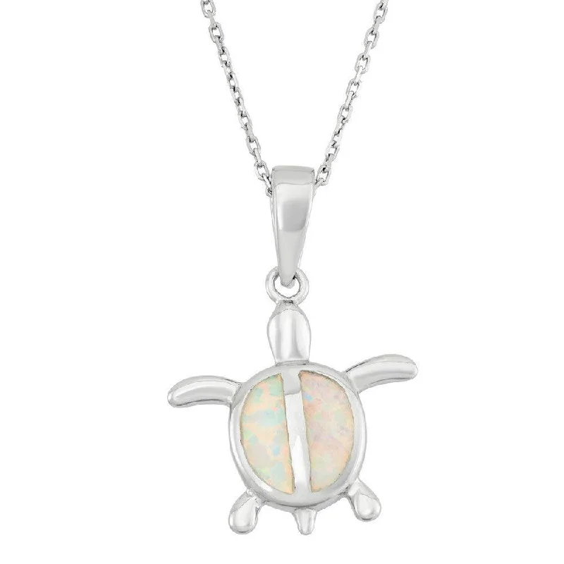 Best necklaces and pendants with heart-shaped designs for a romantic look-Sterling Silver White Inlay Opal Turtle Pendant