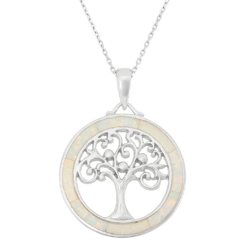 Personalized necklaces and pendants with name engravings for a custom touch-Sterling Silver White Inlay Tree of Life Pendant