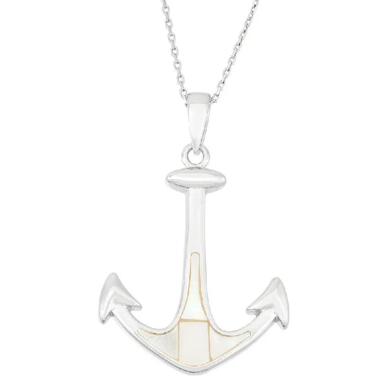 Best necklaces and pendants for weddings with matching designs for bride and groom-Sterling Silver White MOP Anchor Pendant