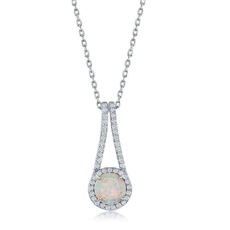 Best necklaces and pendants with turquoise stones for a vibrant boho-chic look-Sterling Silver White Opal and CZ Halo Long Pendant