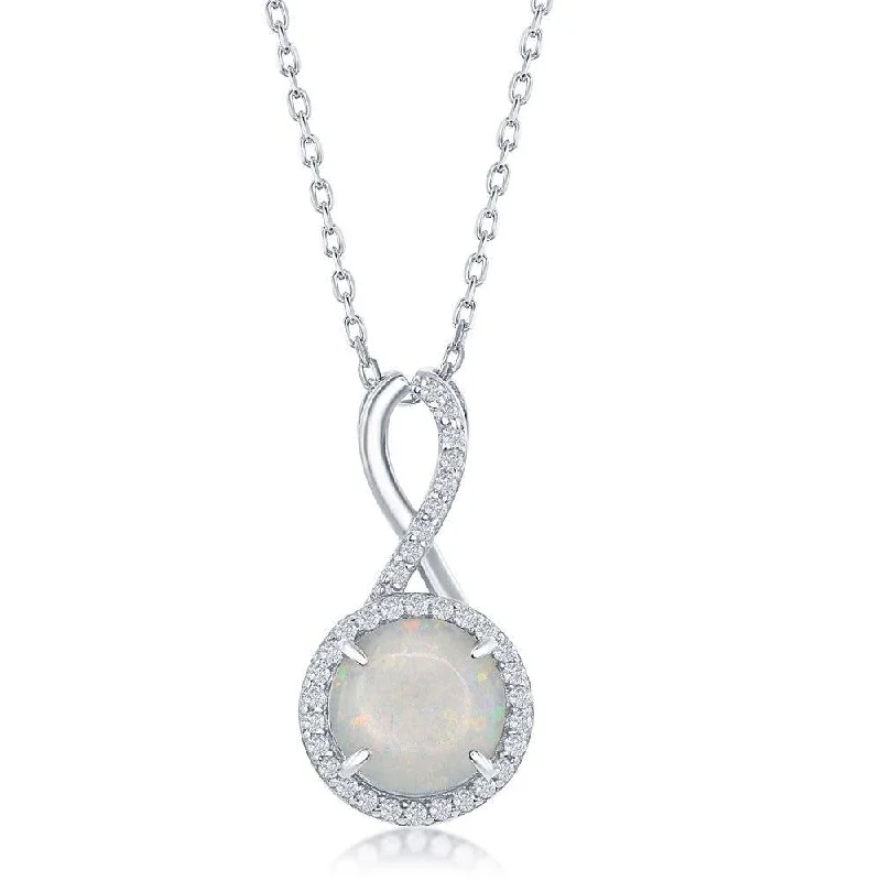 Trendy necklaces and pendants with geometric shapes for a modern aesthetic-Sterling Silver White Opal Infinity Halo Pendant