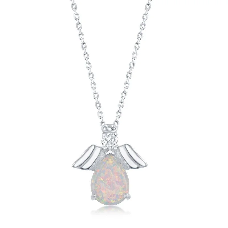 Best necklaces and pendants with layered designs for a chic, stacked look-Sterling Silver White Opal with CZ Angel Pendant