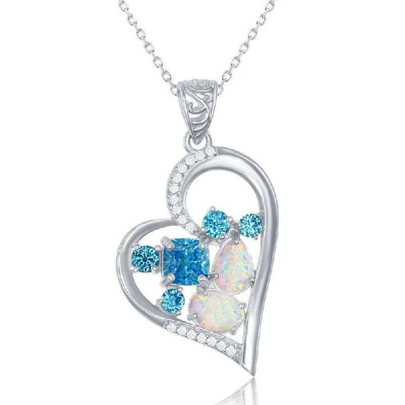 Unique necklaces and pendants with engraved messages for a sentimental gift-Sterling Silver White Opal with CZ Heart Pendant