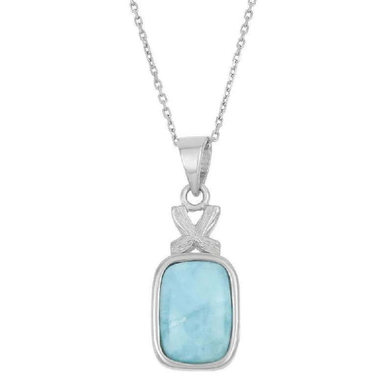 Best necklaces and pendants with glowing moonstone for an ethereal glow-Sterling Silver X Design Larimar Rectangle Pendant