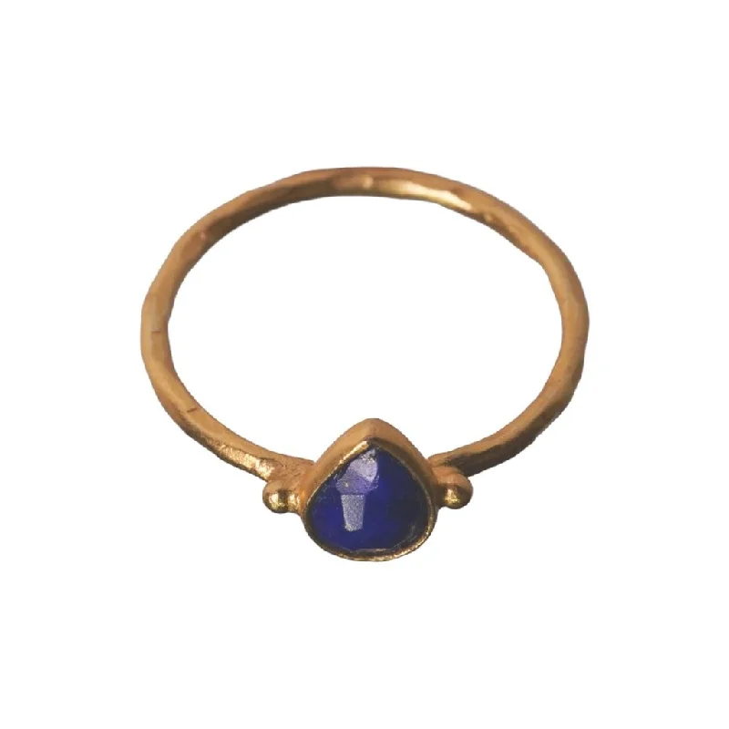 Best necklaces and pendants with intertwined designs for a symbol of unity-Teardrop Ring with Lapis - 22K Gold Plating - Size