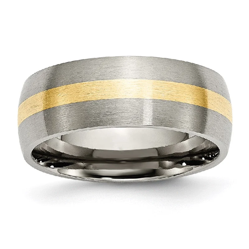 Unique necklaces and pendants with gemstones for a colorful and vibrant statement-Titanium 14k Yellow Inlay 8mm Brushed Band | TB223